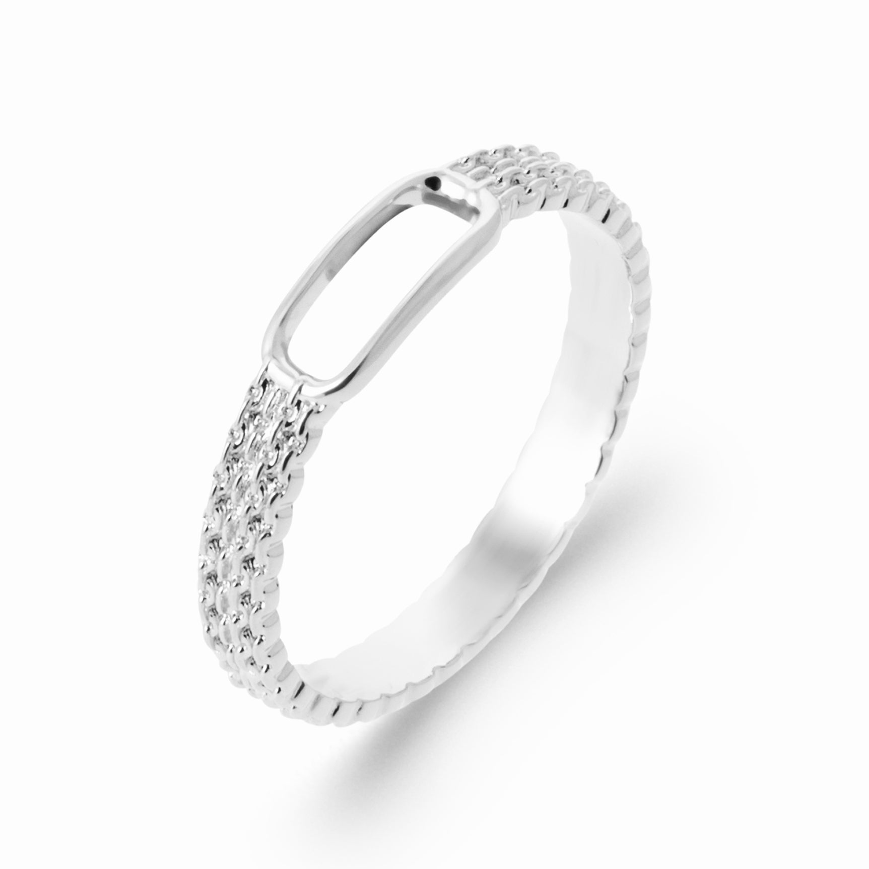 Bague argent rhodié rectangle 