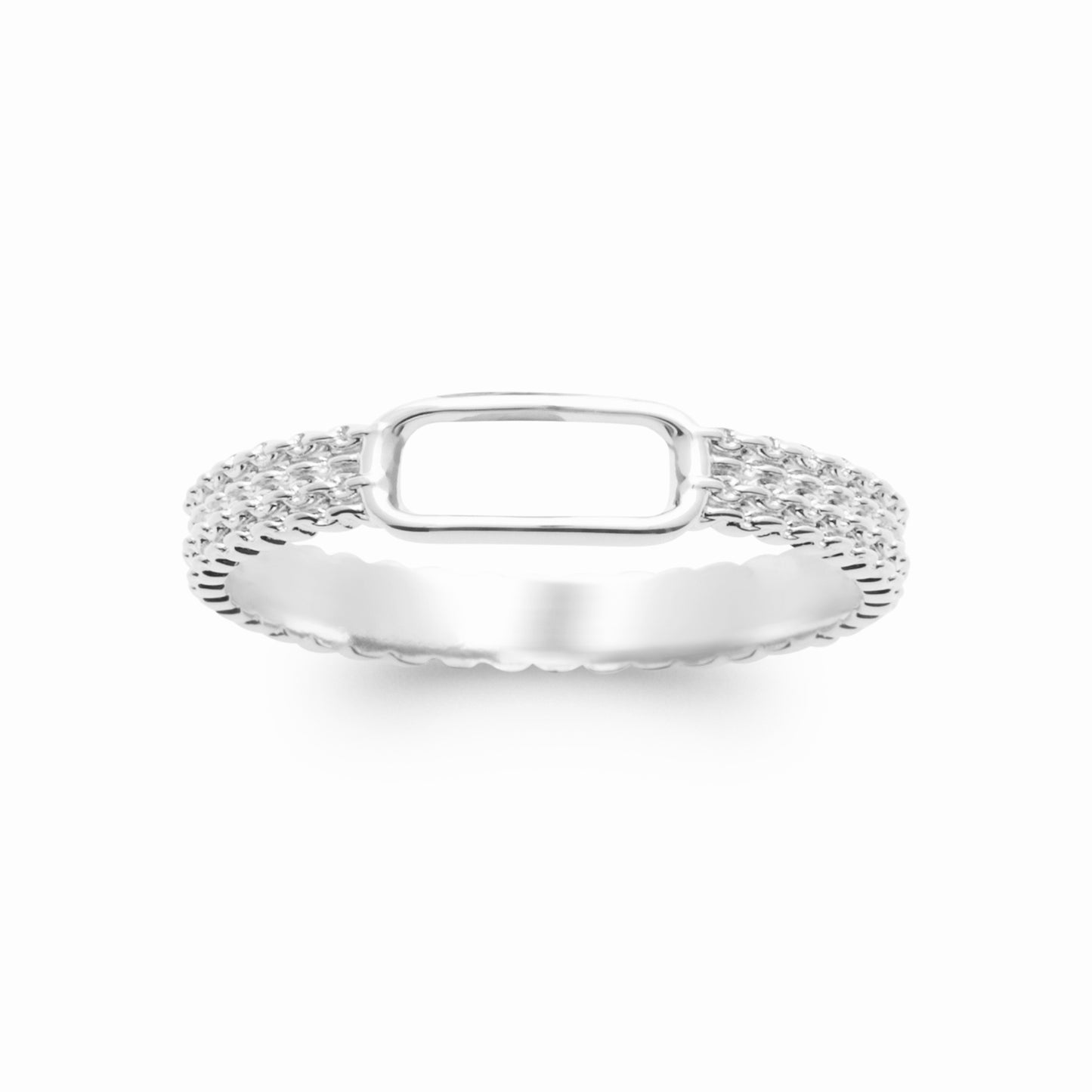 Bague argent rhodié rectangle 