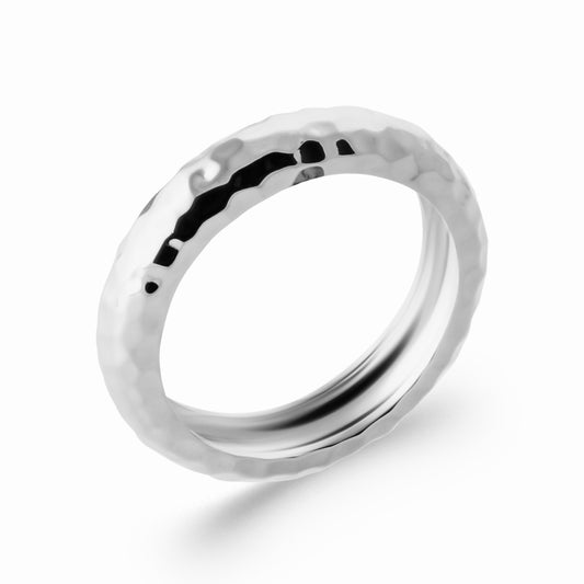 Bague martelée argent rhodié 