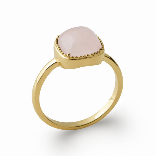 Bague plaqué or quartz rose 