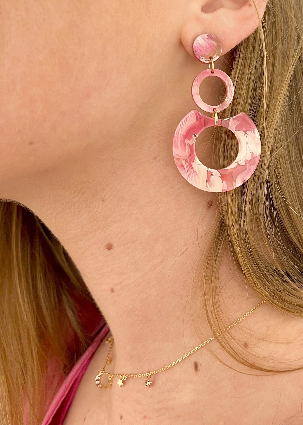 Boucles d'oreilles ninon FRAMBOISE MARBRE