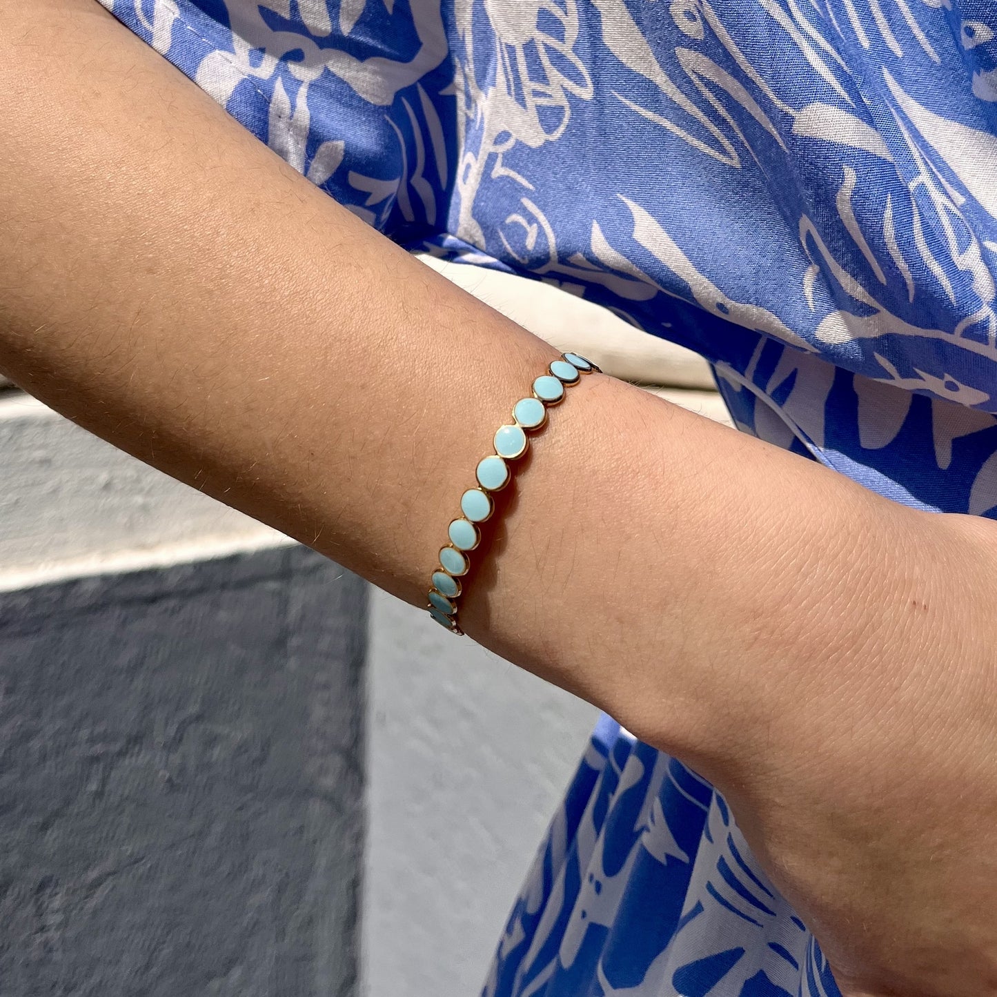 Bracelet acier doré émail BLEU CIEL