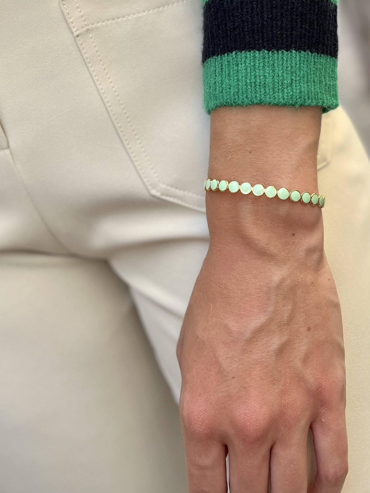 Bracelet acier doré émail VERT