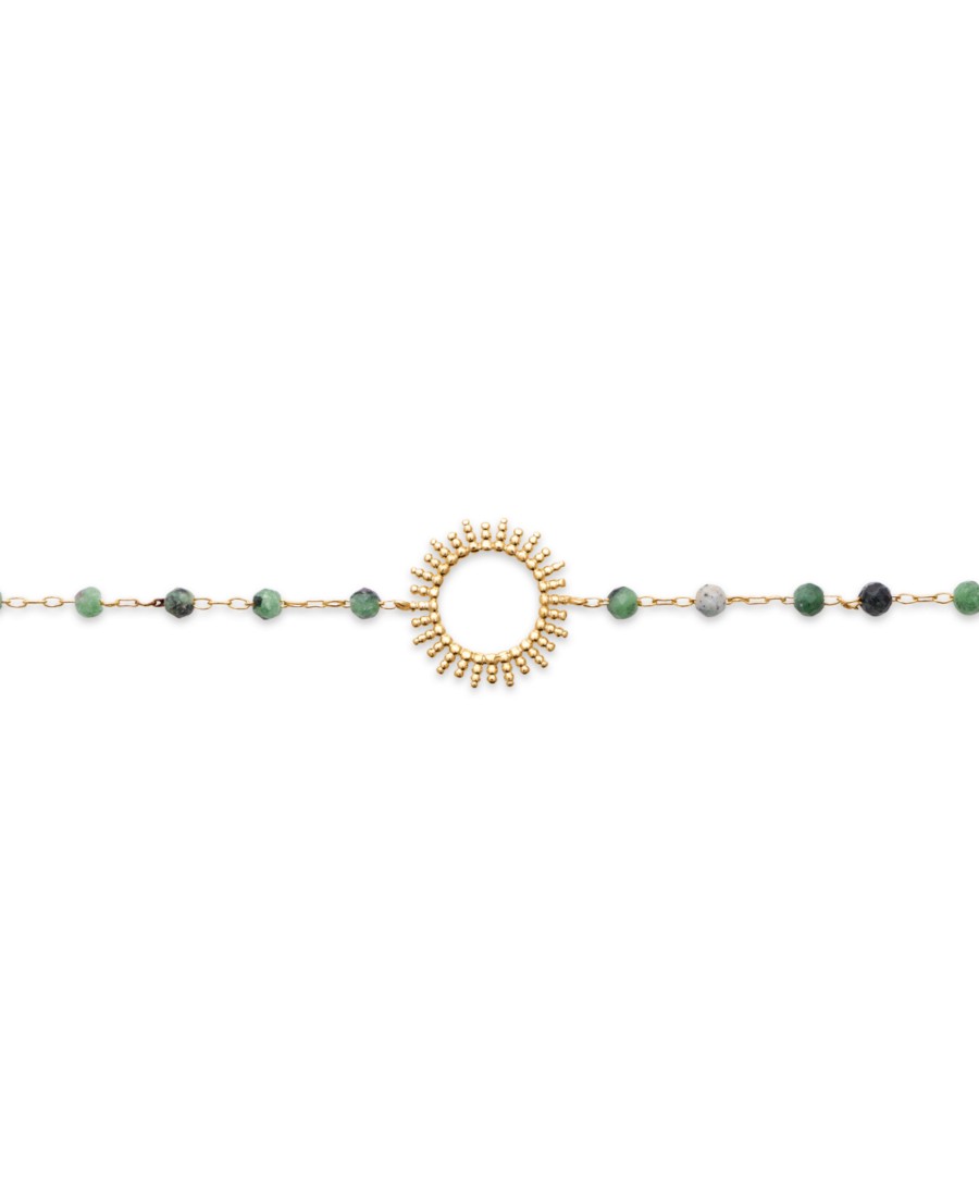 Bracelet soleil plaqué or & rubis zoisite 