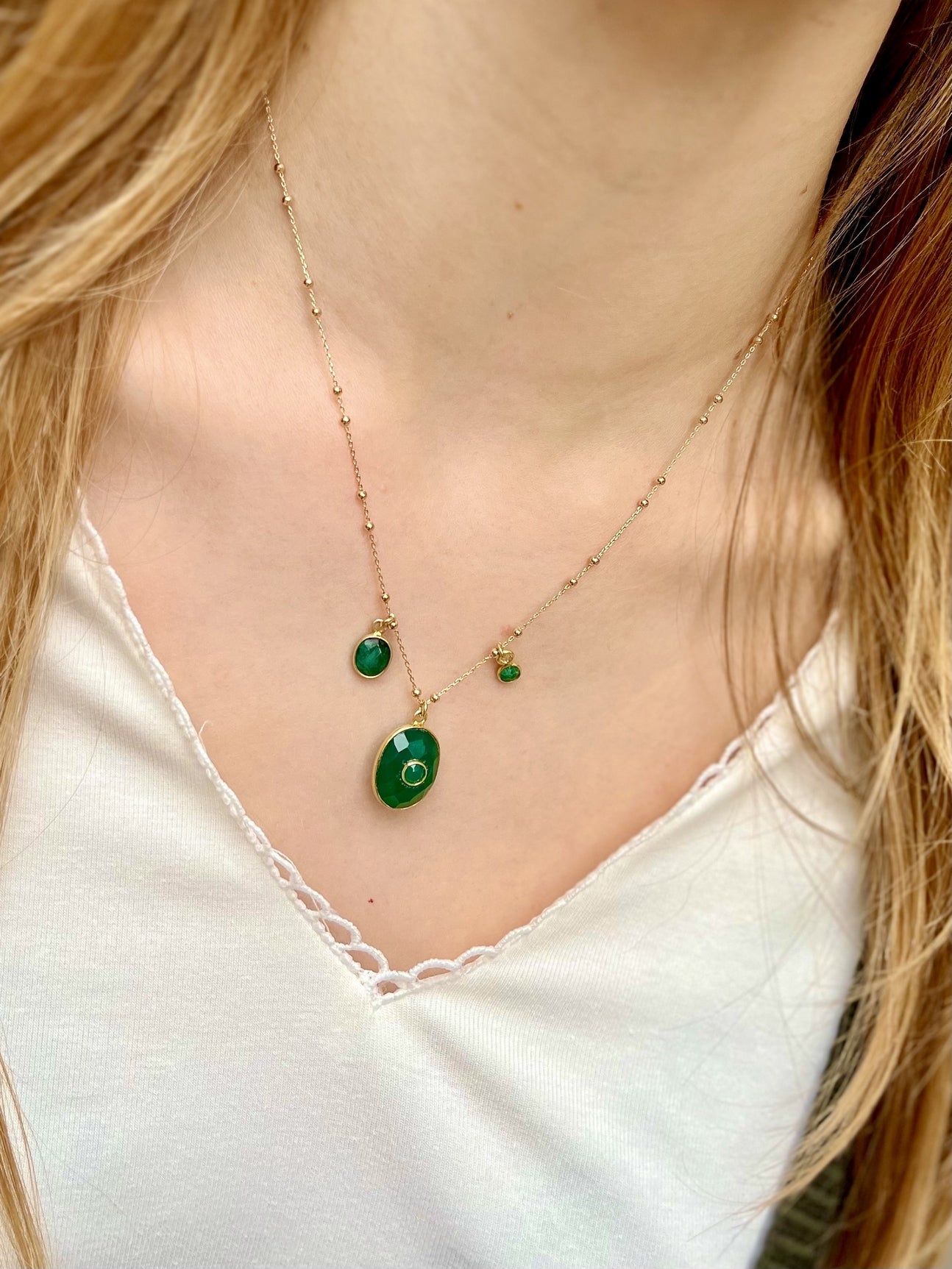 Collier plaqué or julie 9 ONYX VERTE/MALACHITE