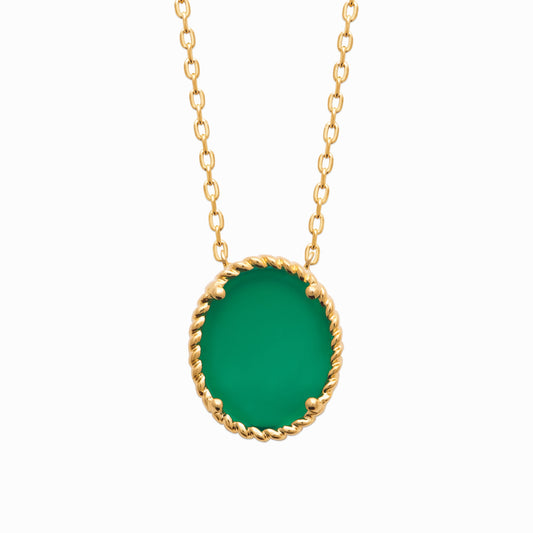 Collier plaqué or & pierre de verre verte 