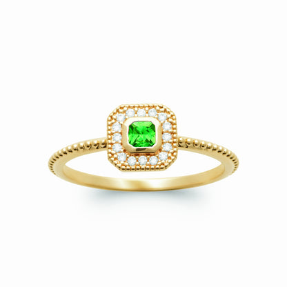 Bague plaqué or - vert éclat 