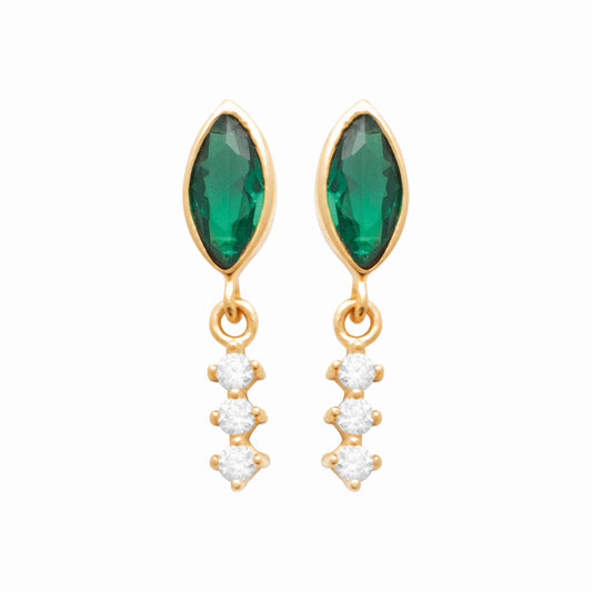 Boucles plaqué or brillants & strass vert 