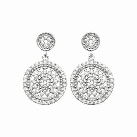 Boucles rosace argent rhodié & brillants 