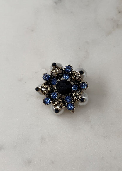 Broche cabochon 3 strass BLEU