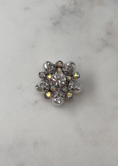 Broche cabochon 3 strass CRISTAL ARGENTE