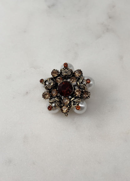 Broche cabochon 3 strass MARRON