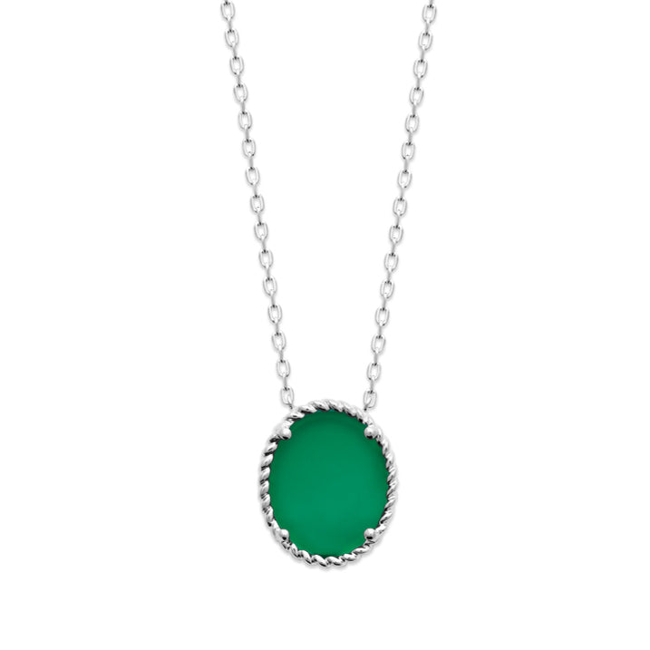 Collier argent rhodié & agate vert 