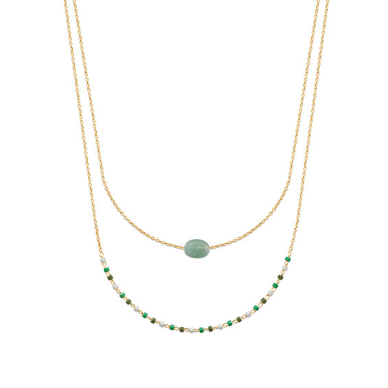 Collier double plaqué or & pierre naturelle aventurine 