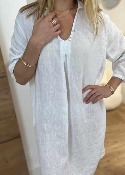 Robe courte lin aglae BLANC