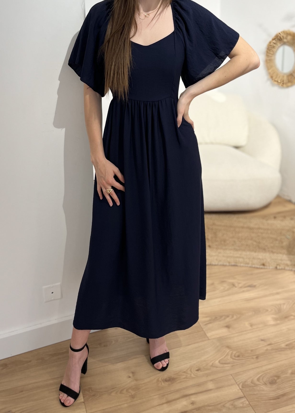 Robe longue chlotilde Noeud dos nu MARINE