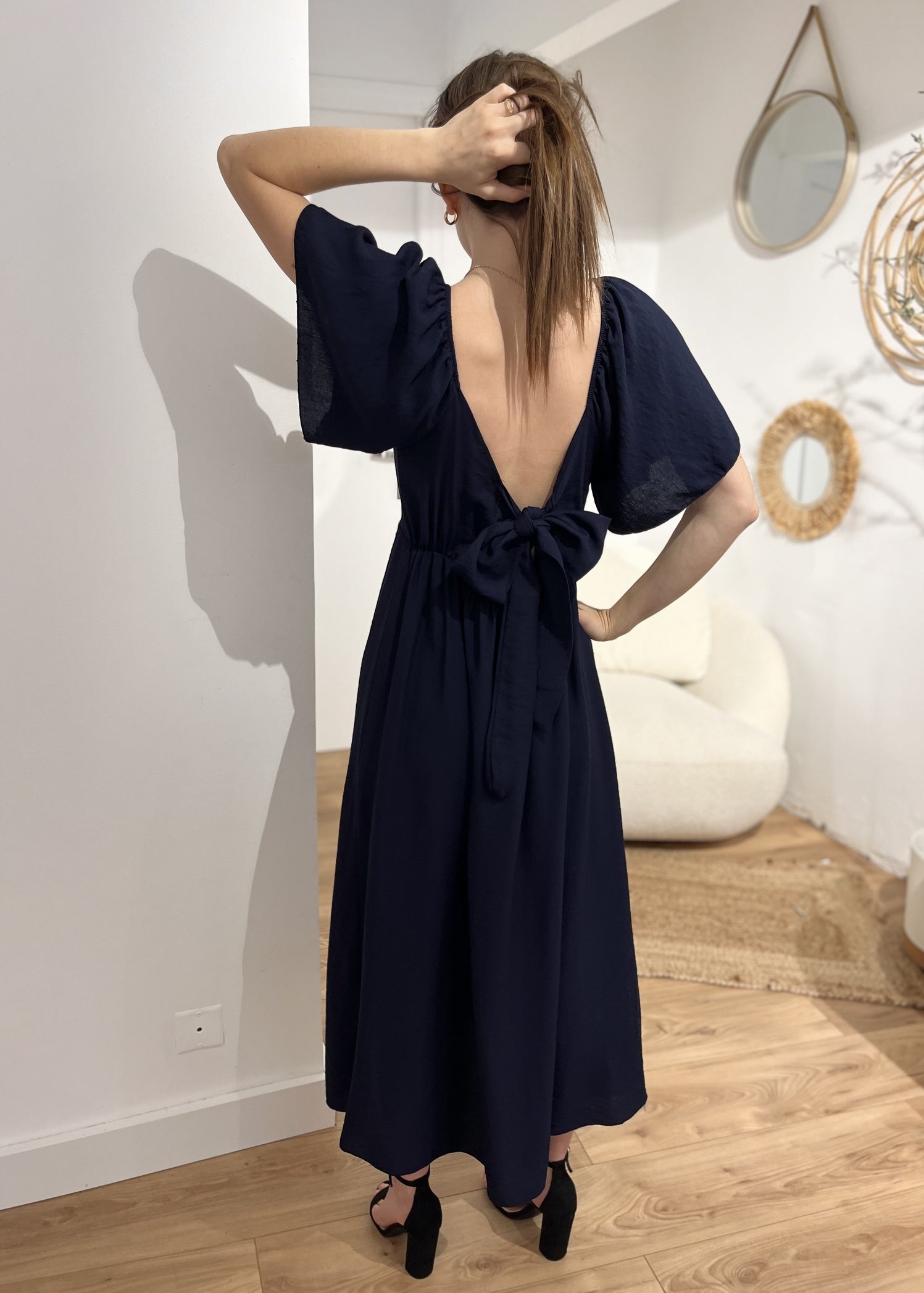 Robe longue chlotilde Noeud dos nu MARINE