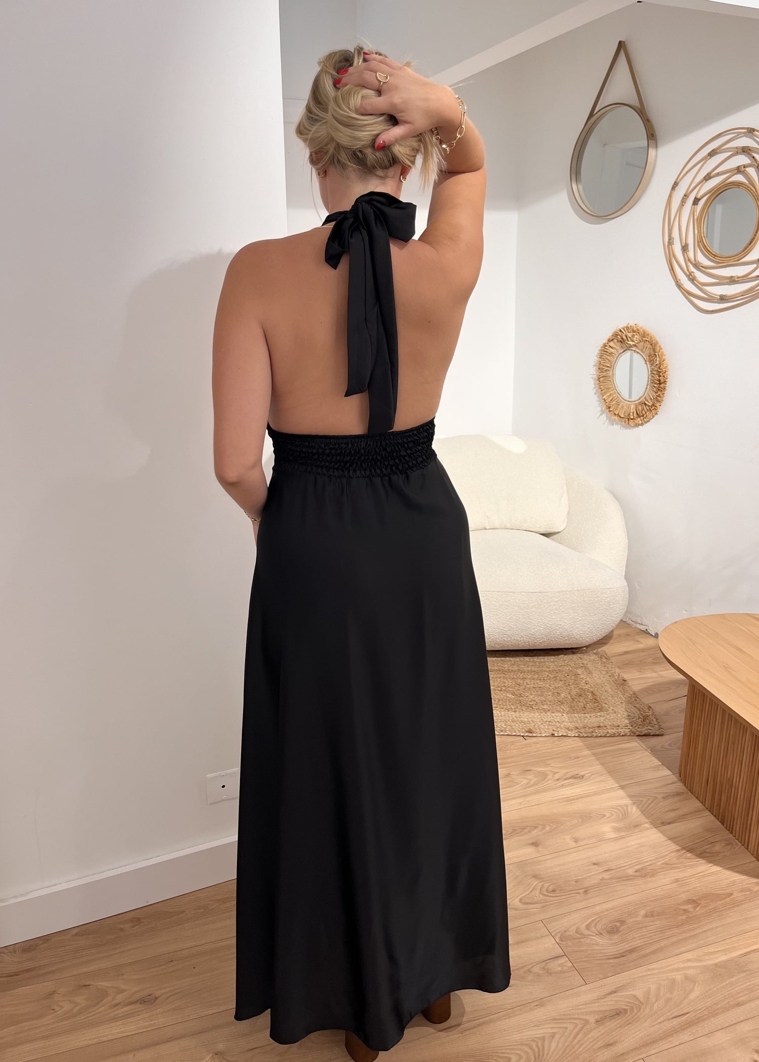 Robe longue jeanne Satin dos nu NOIR