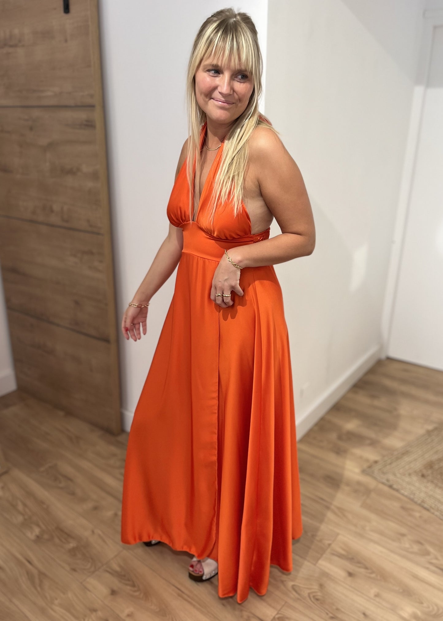 Robe longue jeanne Satin dos nu ORANGE