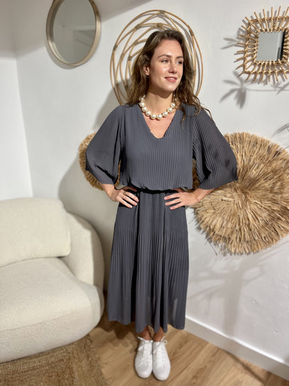 Robe longue plissée unie Armelle ANTHRACITE