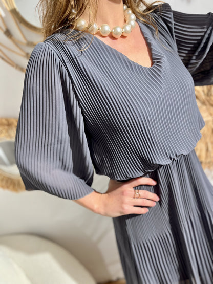 Robe longue plissée unie Armelle ANTHRACITE