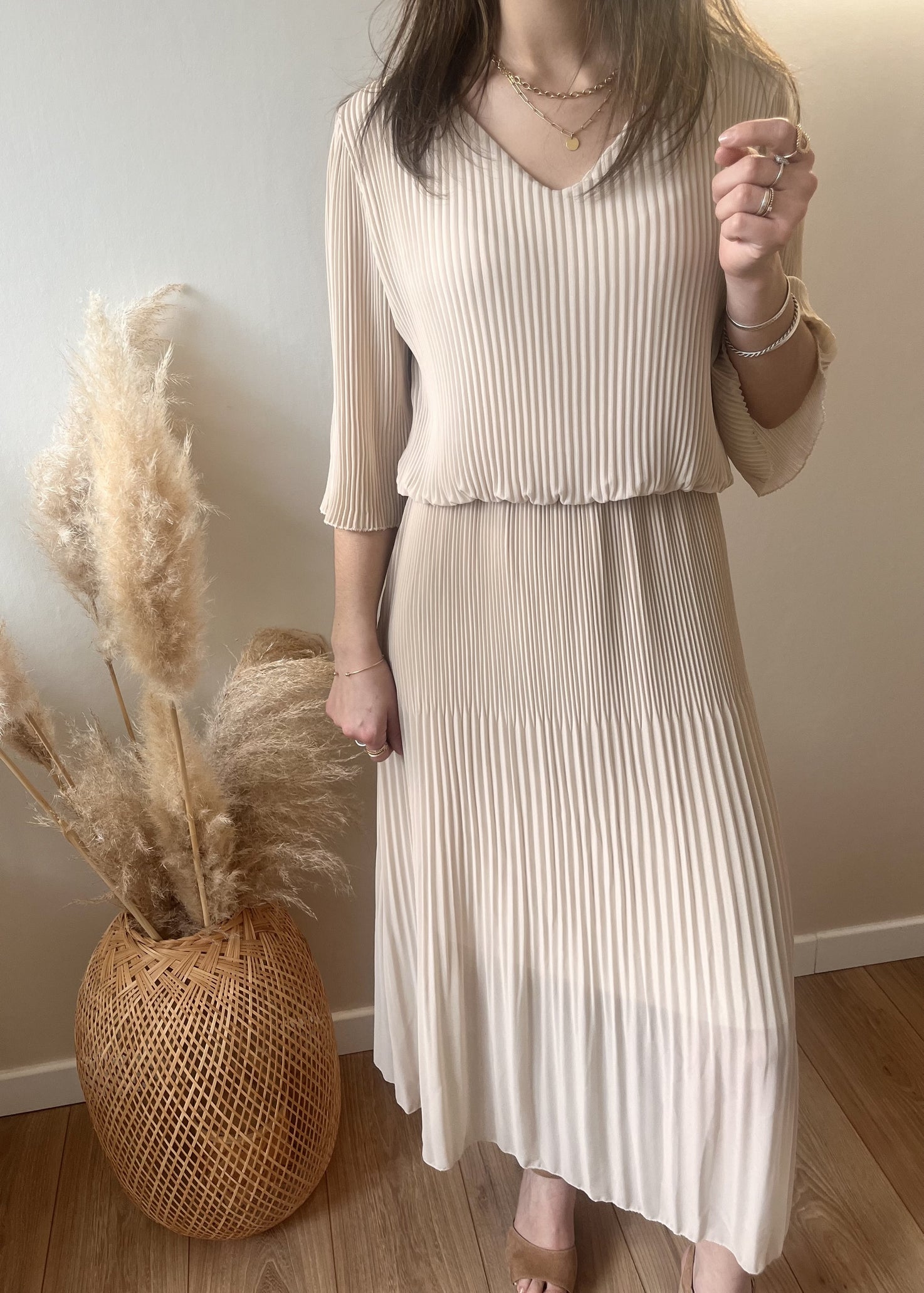 Robe longue plissée unie Armelle BEIGE