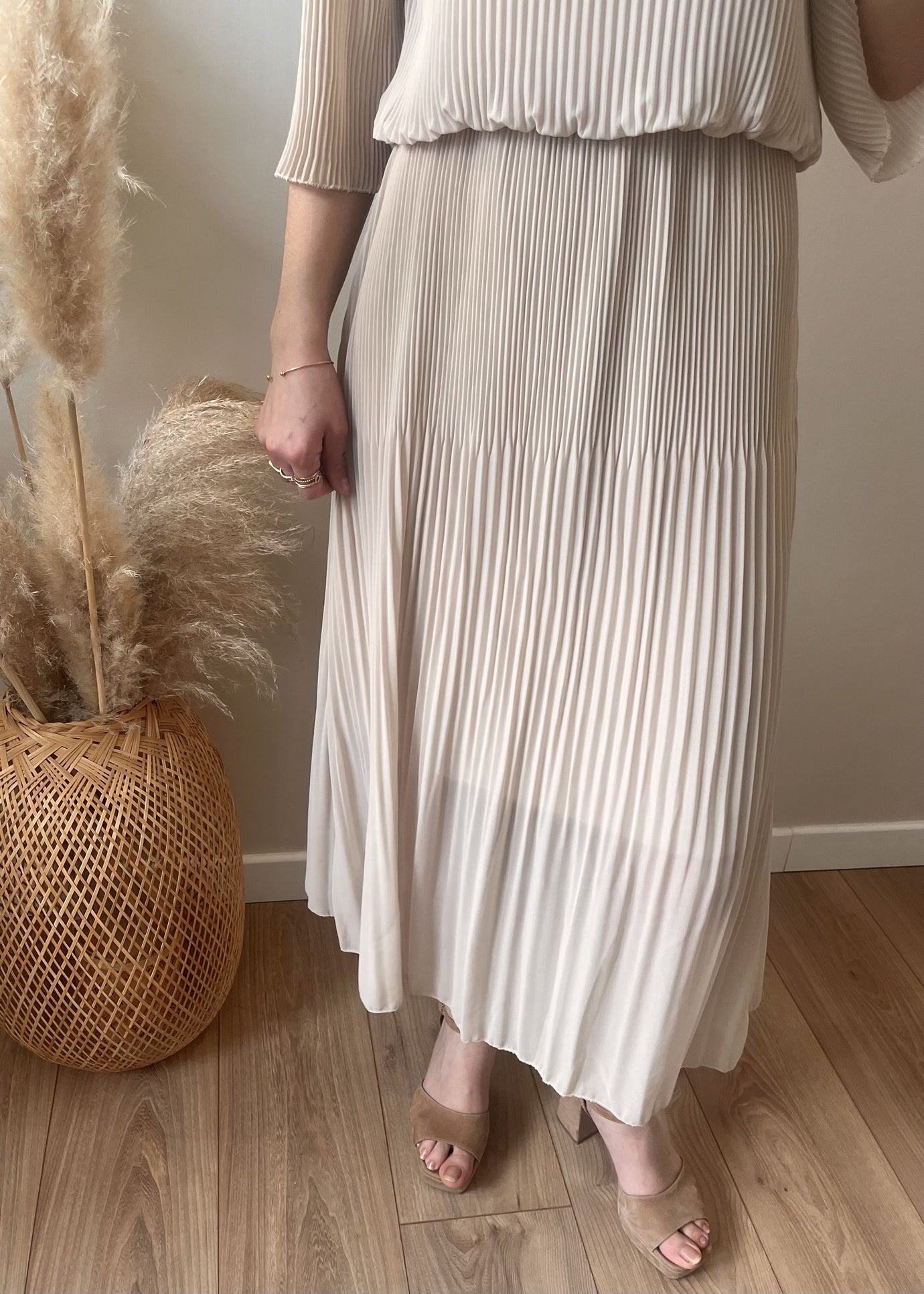 Robe longue plissée unie Armelle BEIGE