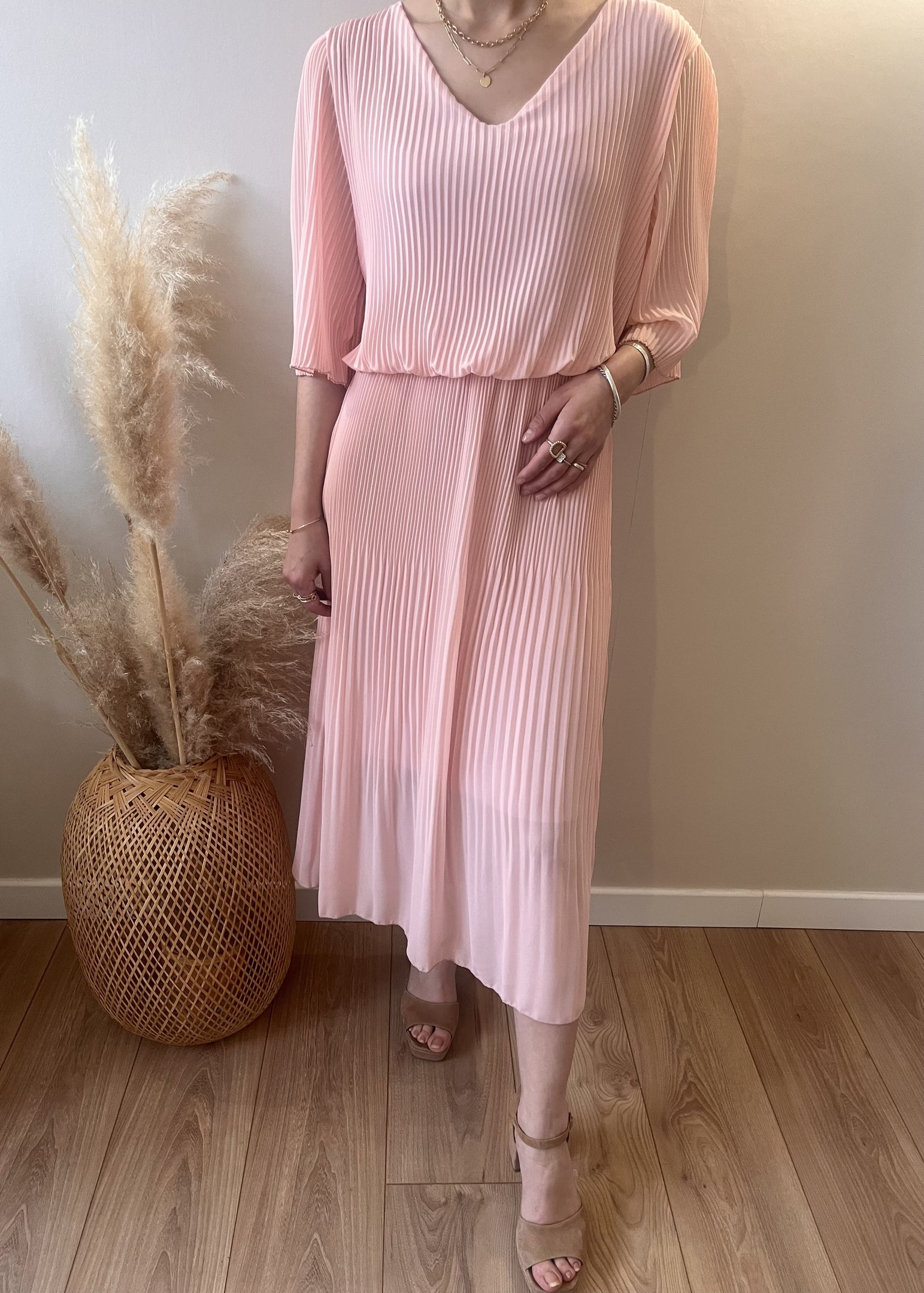 Robe longue plissée unie Armelle ROSE