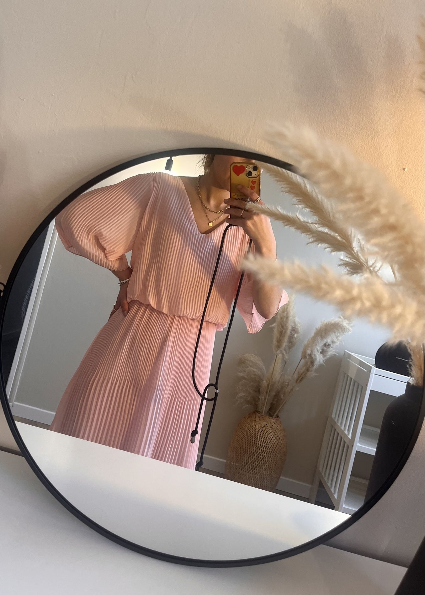 Robe longue plissée unie Armelle ROSE