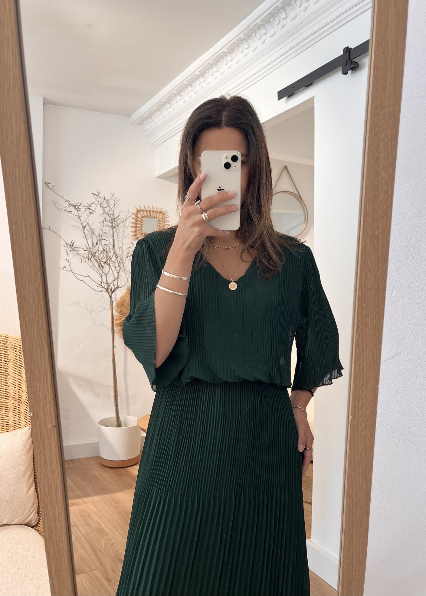 Robe longue plissée unie Armelle VERT SAPIN