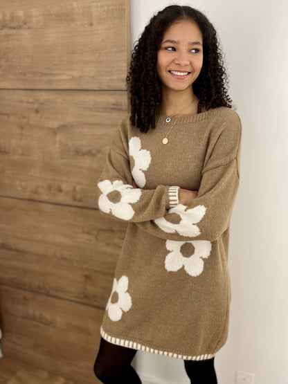 Robe en laine marguerite CAMEL